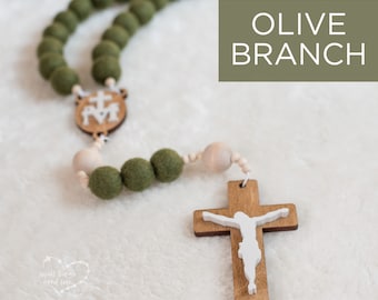 OLIVE BRANCH Wall Rosary - Olive Green Wall Rosary - Wall Rosary - Felt Ball Rosary - Catholic Gift - Rosary - Catholic Wedding