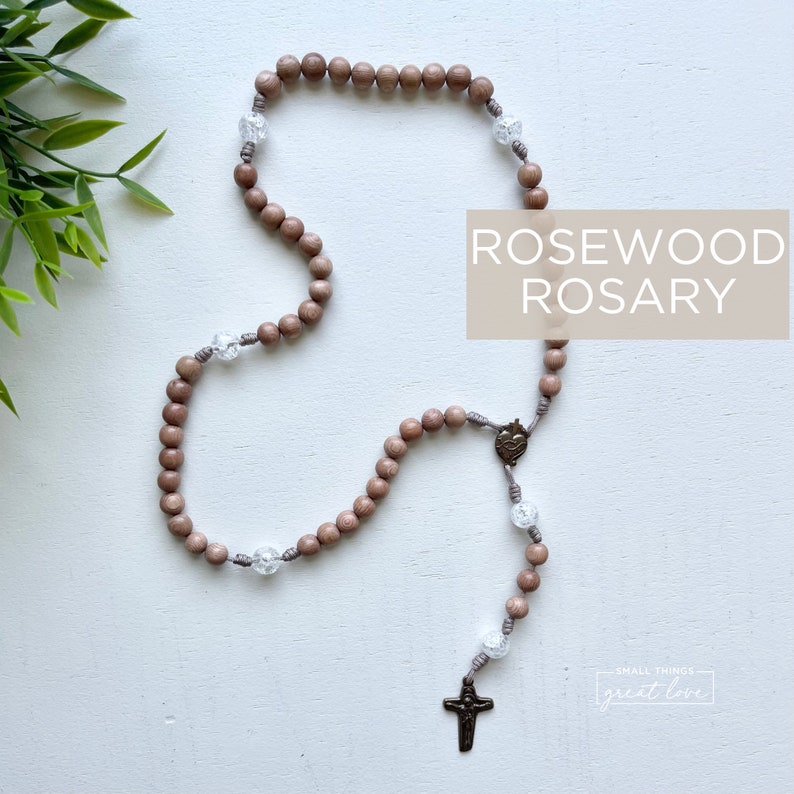 Rosewood Rosary with Solid Bronze Parts Sacred Heart Centerpiece Sorrowful Mother Sacred Heart Crucifix Rosary Wood Bead Rosary image 1