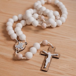 PURITY Wall Rosary White Wall Rosary Wall Rosary Felt Ball Rosary Catholic Gift Rosary Catholic Wedding Catholic Baptism image 3