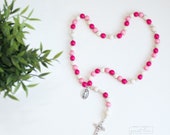 LITTLE FLOWER Wood Bead Rosary - Catholic Rosary  - Pink Rosary - Wood Bead Rosary - Confirmation Gift - Catholic Gift - First Communion