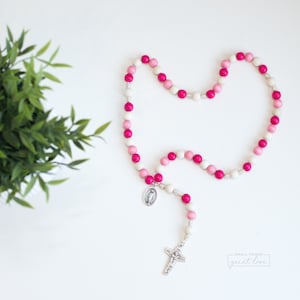 LITTLE FLOWER Wood Bead Rosary - Catholic Rosary  - Pink Rosary - Wood Bead Rosary - Confirmation Gift - Catholic Gift - First Communion