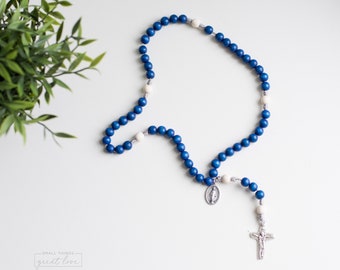 MARY'S MANTLE Wood Bead Rosary - Beaded Rosary - Dark Blue Rosary - Catholic Rosary - Confirmation Gift - Catholic Gift - First Communion