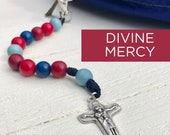 DIVINE MERCY Wood Bead Decade Rosary with clasp - Catholic Rosary  - Wood Bead Rosary - Confirmation Gift - Catholic Gift - Divine Mercy