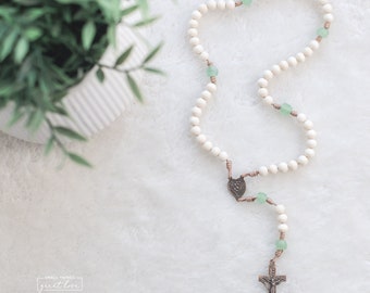 LILY of the VALLEY Rosary with Solid Bronze Parts – Lily of the Valley Centerpiece – Rosary – Wood Bead Rosary – Catholic Rosary – St Gianna