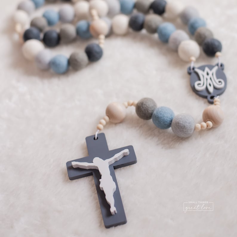 MARY IMMACULATA Wall Rosary Catholic Rosary Felt Ball Rosary Wall Rosary Baptism Gift Catholic Gift First Communion Rosary image 2