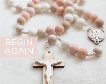 BEGIN AGAIN Wall Rosary - St. Teresa of Avila - Wall Rosary - Felt Ball Rosary - Catholic Gift - Rosary - Catholic Wedding