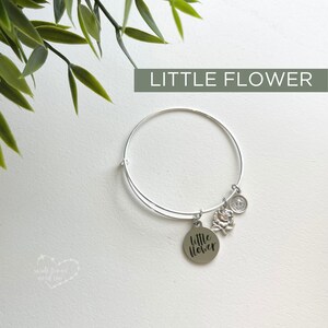 LITTLE FLOWER Bangle Catholic Bracelet Little Flower Bracelet St Therese Bangle St Therese Charm Bracelet Expandable Bangle image 1