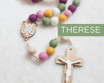 THERESE Wall Rosary - St. Therese - Wall Rosary - Felt Ball Rosary - Catholic Gift - Rosary - Catholic Wedding