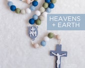 HEAVENS AND EARTH Wall Rosary - Catholic Rosary - Felt Ball Rosary - Wall Rosary - Baptism Gift - Catholic Gift - First Communion - Rosary