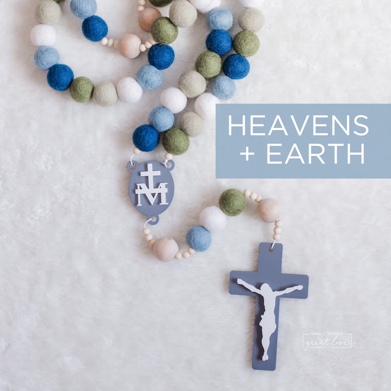 HEAVENS AND EARTH Wall Rosary Catholic Rosary Felt Ball Rosary Wall Rosary Baptism Gift Catholic Gift First Communion Rosary image 1
