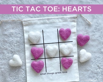 Tic Tac Toe Hearts - Tic Tac Toe - Heart Tic Tac Toe - Felt Flower Game - Game for Kids - Wool Hearts - Felt Tic Tac Toe