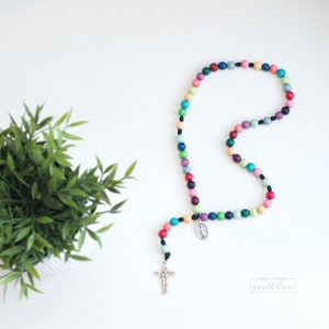 COLORFUL Wood Bead Rosary - Catholic Rosary  - Rainbow Rosary - Wood Bead Rosary - Confirmation Gift - Catholic Gift - First Communion