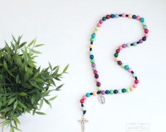 COLORFUL Wood Bead Rosary - Catholic Rosary  - Rainbow Rosary - Wood Bead Rosary - Confirmation Gift - Catholic Gift - First Communion