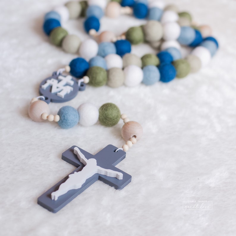 HEAVENS AND EARTH Wall Rosary Catholic Rosary Felt Ball Rosary Wall Rosary Baptism Gift Catholic Gift First Communion Rosary image 3