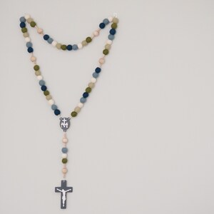 HEAVENS AND EARTH Wall Rosary Catholic Rosary Felt Ball Rosary Wall Rosary Baptism Gift Catholic Gift First Communion Rosary image 7