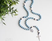 TOTUS TUUS Wood Bead Rosary - Light Blue - Catholic Rosary - Rosary - Wood Bead Rosary - Confirmation Gift - Catholic Gift - First Communion