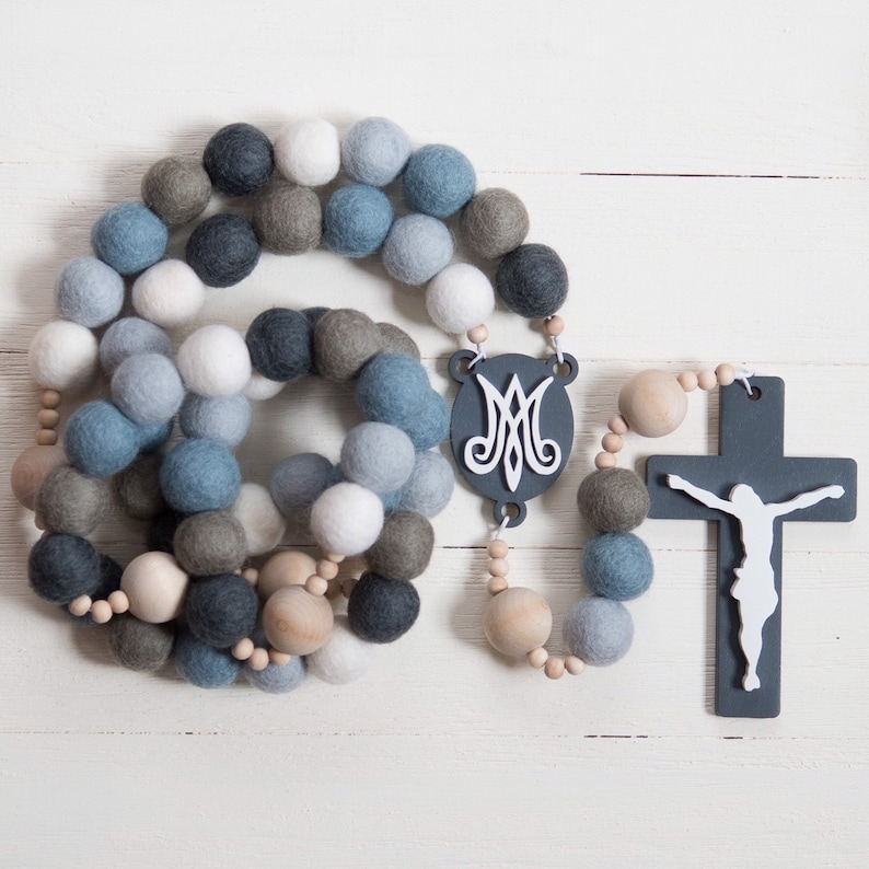 MARY IMMACULATA Wall Rosary Catholic Rosary Felt Ball Rosary Wall Rosary Baptism Gift Catholic Gift First Communion Rosary image 6