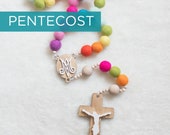 PENTECOST Wall Rosary - Rainbow Wall Rosary - Wall Rosary - Felt Ball Rosary - Catholic Gift - Rosary - Catholic Wedding