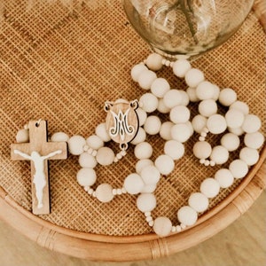 PURITY Wall Rosary White Wall Rosary Wall Rosary Felt Ball Rosary Catholic Gift Rosary Catholic Wedding Catholic Baptism image 8