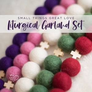 Liturgical Garland Set - Lent - Advent - Ordinary Time - Felt Ball Garland - Catholic Decor - Catholic Garland - Liturgical Garland