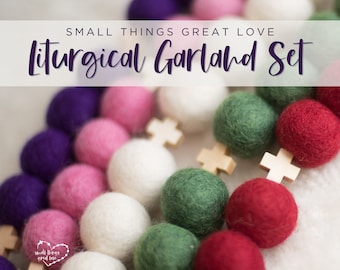 Liturgical Garland Set - Lent - Advent - Ordinary Time - Felt Ball Garland - Catholic Decor - Catholic Garland - Liturgical Garland