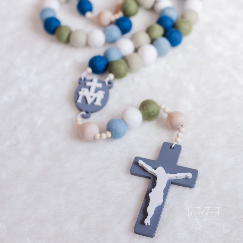 HEAVENS AND EARTH Wall Rosary Catholic Rosary Felt Ball Rosary Wall Rosary Baptism Gift Catholic Gift First Communion Rosary image 2