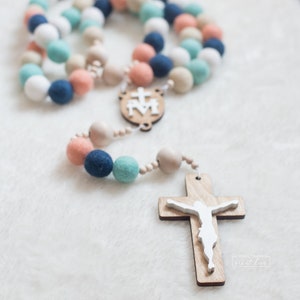 LOURDES Wall Rosary Our Lady of Lourdes Wall Rosary Felt Ball Rosary Catholic Gift Rosary Catholic Wedding Rosary image 2