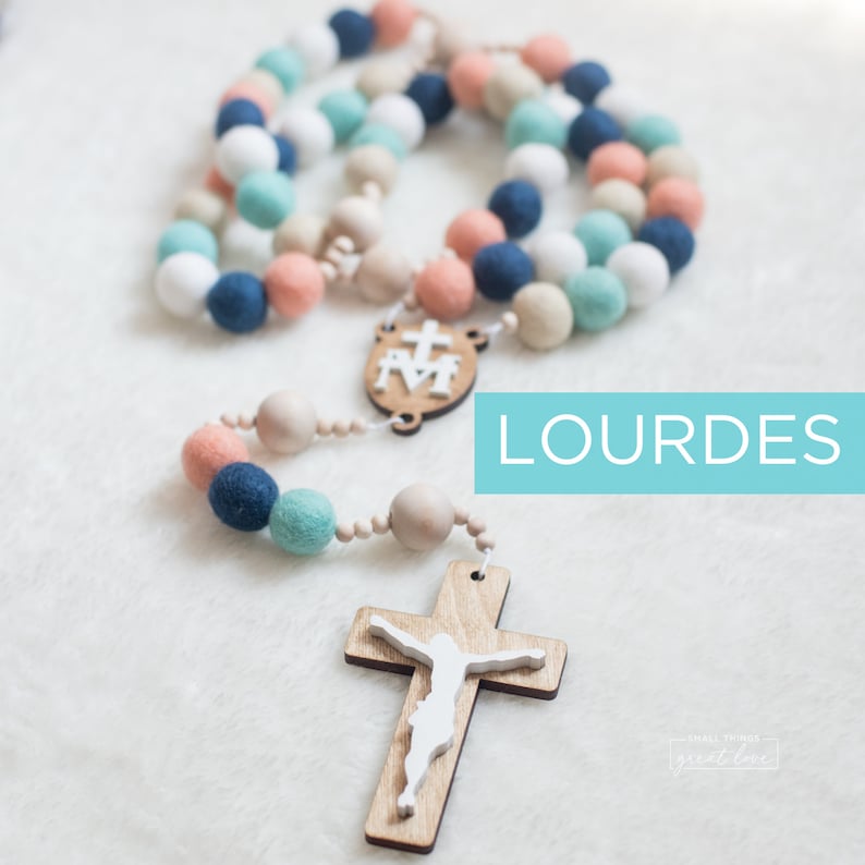 LOURDES Wall Rosary Our Lady of Lourdes Wall Rosary Felt Ball Rosary Catholic Gift Rosary Catholic Wedding Rosary image 1