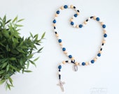 BLUE AND GOLD Wood Bead Rosary - Catholic Rosary - Wood Bead Rosary - Confirmation Gift - Catholic Gift - First Communion - Boy Rosary