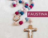 FAUSTINA Wall Rosary - St. Faustina Kowalska - Wall Rosary - Felt Ball Rosary - Catholic Gift - Rosary - Catholic Wedding - Divine Mercy