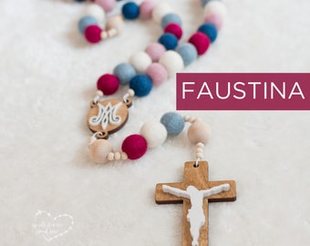 FAUSTINA Wall Rosary - St. Faustina Kowalska - Wall Rosary - Felt Ball Rosary - Catholic Gift - Rosary - Catholic Wedding - Divine Mercy