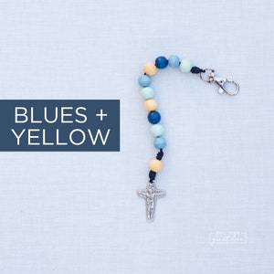 BLUES AND YELLOW Wood Bead Single Decade Rosary with Clasp Catholic Rosary Wood Bead Rosary Confirmation Gift Catholic Gift image 1