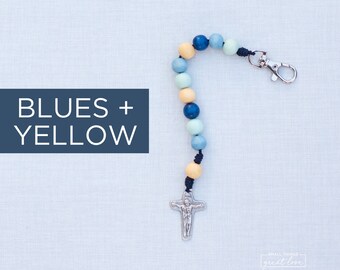 BLUES AND YELLOW Wood Bead Single Decade Rosary with Clasp- Catholic Rosary  - Wood Bead Rosary - Confirmation Gift - Catholic Gift