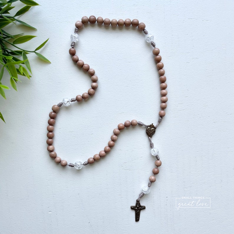 Rosewood Rosary with Solid Bronze Parts Sacred Heart Centerpiece Sorrowful Mother Sacred Heart Crucifix Rosary Wood Bead Rosary image 5