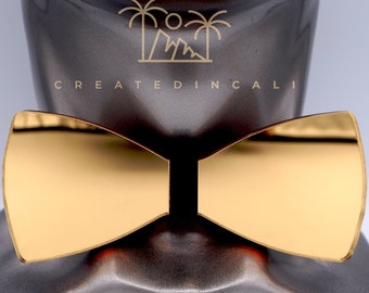 Gold Bowtie, Golden bow tie, Mirror Tie, Unique Tie, Womens Bowtie, Mens Bowtie, Anniversary Gift, Wood Bowtie, Wedding Gift, Best Man Gift