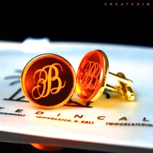 Boutons de manchette miroirs personnalisés avec initiales, cadeau d’anniversaire gravé, cadeau de fête des pères, cadeau de marié, cadeau de mariage pour lui, boutons de manchette orange