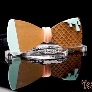 Crazy Ice Cream Tie Bowtie for Groom, Wooden Bowtie, Engraved Gift for Him, Gift for Dad, Unique Tie, Wedding Party Groomsmen Gift