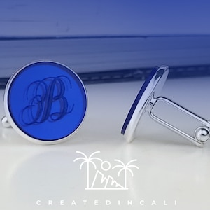 Boutons de manchette bleus miroirs personnalisés, boutons de manchette personnalisés, cadeau de fête des pères, cadeau de garçons d’honneur, cadeau de mariage, cadeau de marié gravé, cadeau monogramme