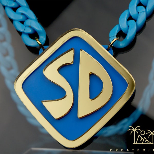 Scooby Doo Acrylic Necklace , Blue and Gold necklace, Laser Cut cartoon Necklace