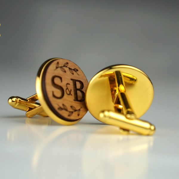 Engraved Wood Cufflinks, Custom Cufflink set, Anniversary Gift for him, Fathers Day Gift, Gold Silver Black Cufflinks for Groomsmen