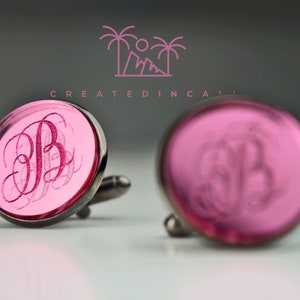 Pink Cufflinks, Personalized Cufflinks, Groomsmen Gift, Anniversary Gift, Custom Engraved Cuff Links