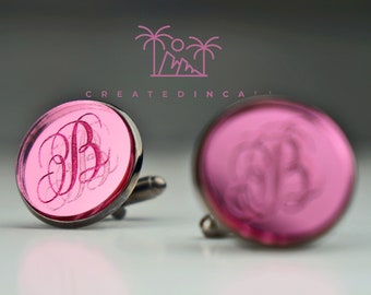 Pink Cufflinks, Personalized Cufflinks, Groomsmen Gift, Anniversary Gift, Custom Engraved Cuff Links