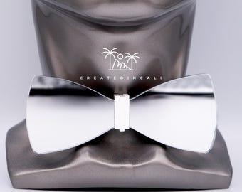 Silver Mirror Bowtie , Silver Tie, Wooden Bowtie, Unique Tie, Silver Bowtie, Silver Bowtie, Mirror Bowtie, Silver and White Bowtie