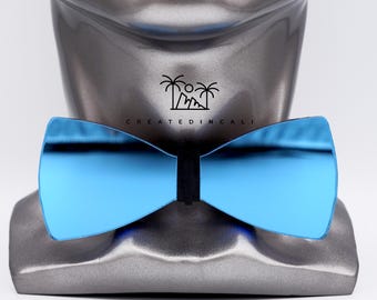 Light Blue Mirror Wooden Bowtie , Light Blue Bowtie, gift for Groom, Best Man Tie, Blue Bowtie, Wooden Bowtie, Baby Blue Tie, Blue Bowtie