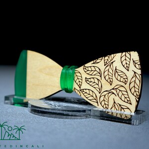 Green Leaf Bowtie, Unique Wooden Bowtie, Tie for Groom, Gift for Him, Cool Bowtie
