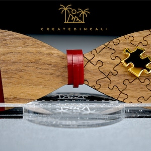 Puzzle Bowtie, Wooden Tie, Unique Bowtie, Maroon Tie
