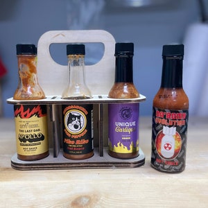 Hot Sauce Caddy display holder, Hot Sauce retail display Carrier, hot sauce organizer, display bbq hot sauce