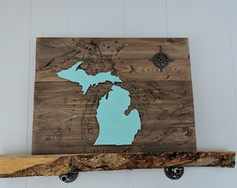 Vintage Michigan Nautical Engraved Wall Hanging