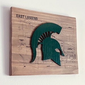 Mapa grabado de los Spartans de la Universidad Estatal de Michigan, colgante de pared, regalo con licencia oficial (1001012MAP)