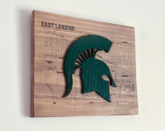 Michigan State University Spartans Engraved Map Wall Hanging Officially Licensed Gift (1001012MAP)